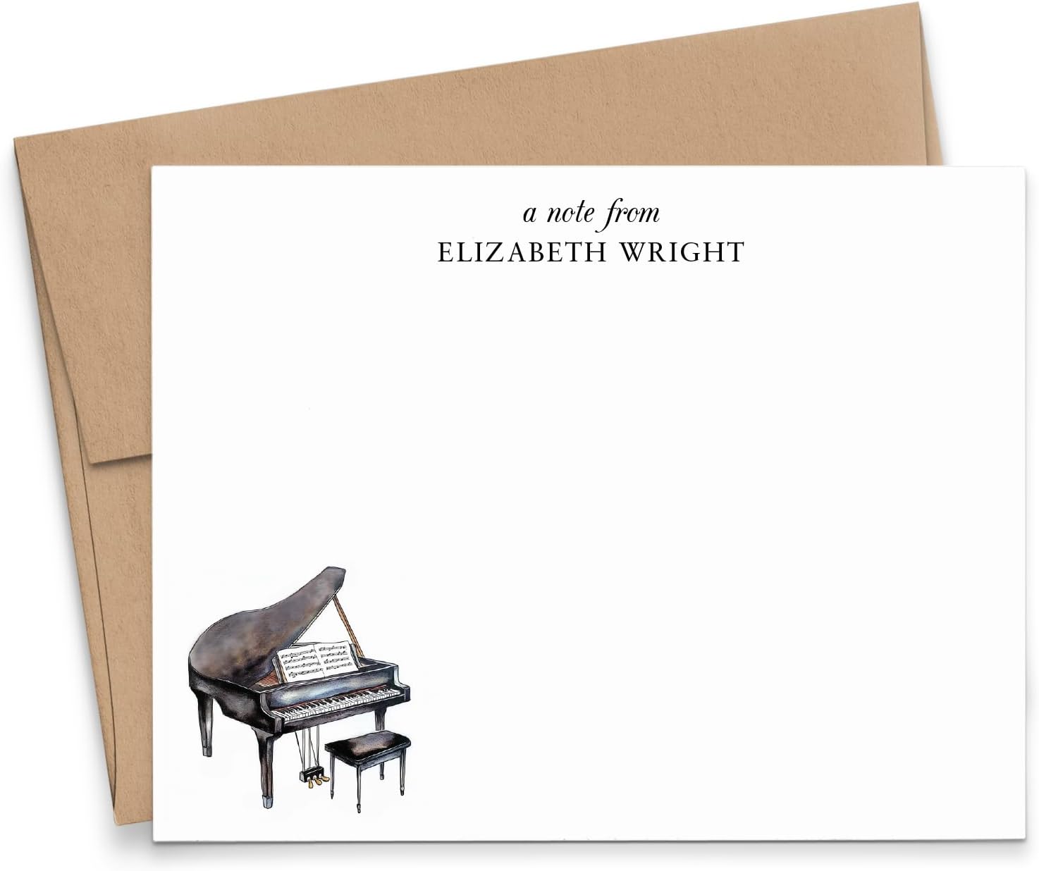 Personalized Music Stationery For Writing Letters, FLAT Piano Themed Note Cards And Envelopes Set, Elegant Stationery Cards For Notes, Custom Gifts For Musicians, Your Choice of Colors And Quantity