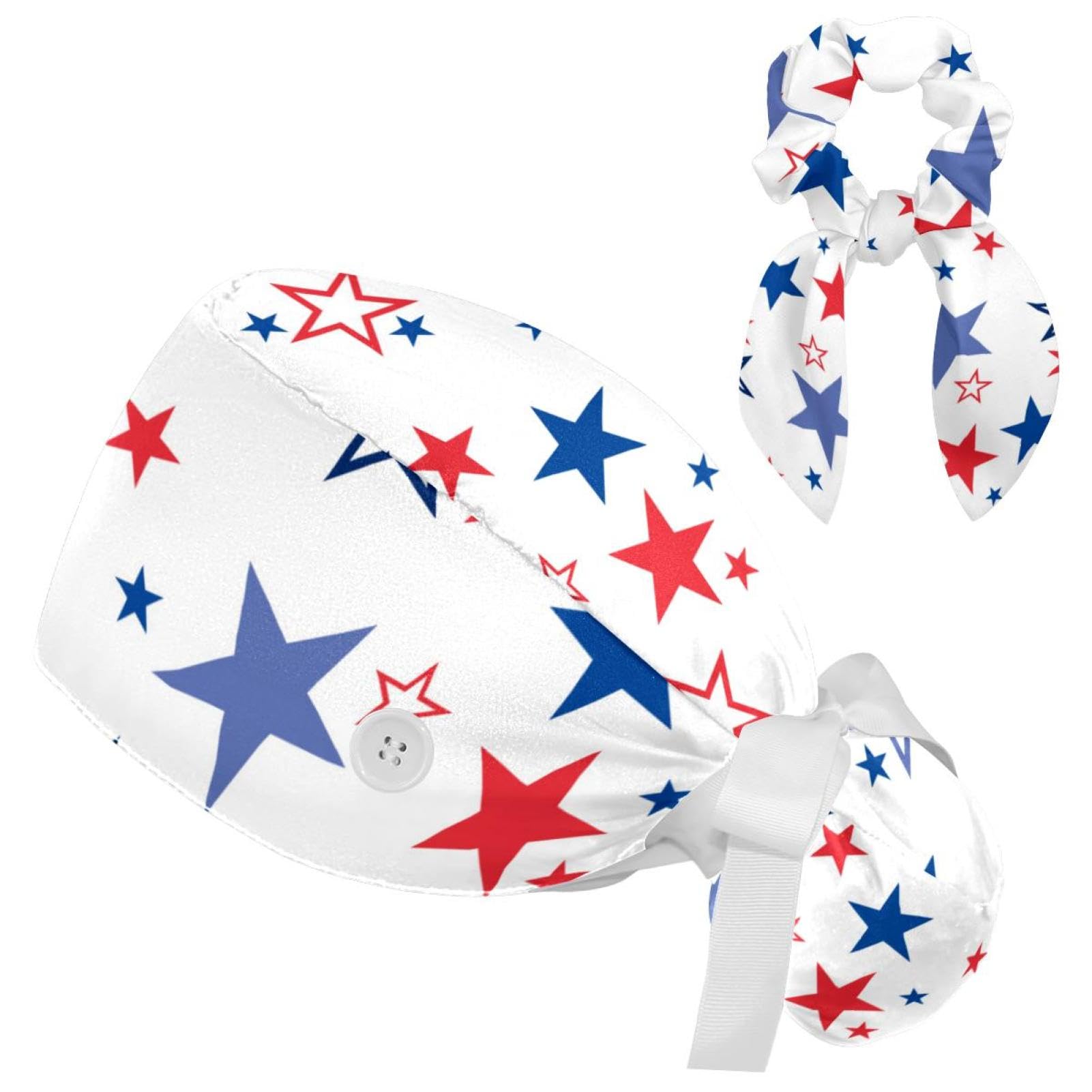 Pink Pet Scrub Cap Women Ponytail Adjustable Tie Back Hat Surgical Hat with Bow Hair Scrunchy