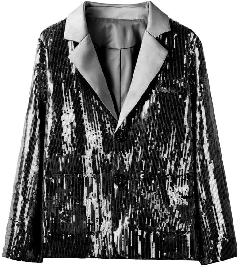 Girls Sequin Jackets Notch Lapel Button Down Blazer for Kids Sparkly Casual Suit Coat with Pockets