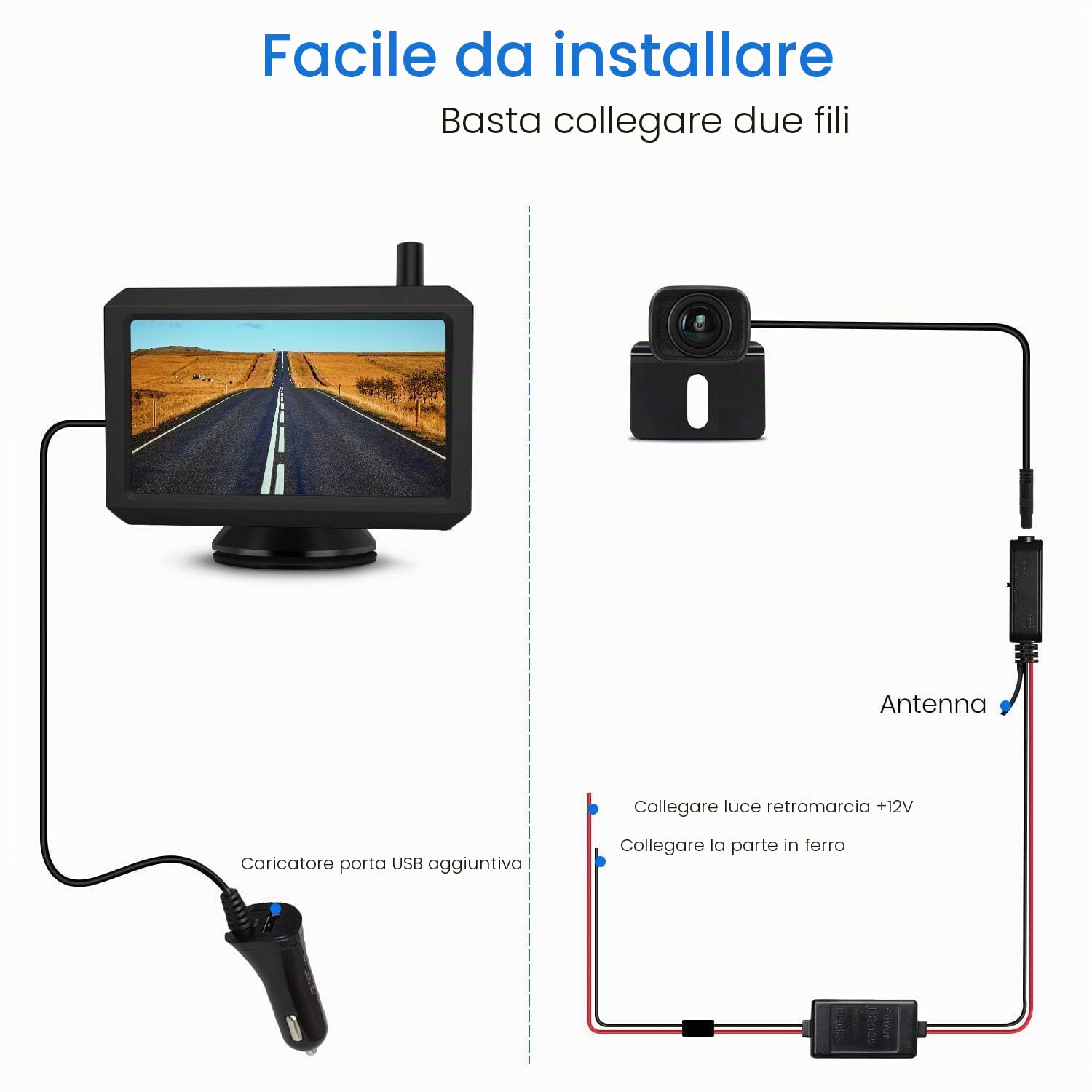 AUTO-VOX W7 Telecamera Retromarcia per Auto con Monitor LCD da 5 '', Assistenza al Parcheggio Senza Fili, Telecamera di Backup, Impermeabile IP68, Visione Notturna Eccellente