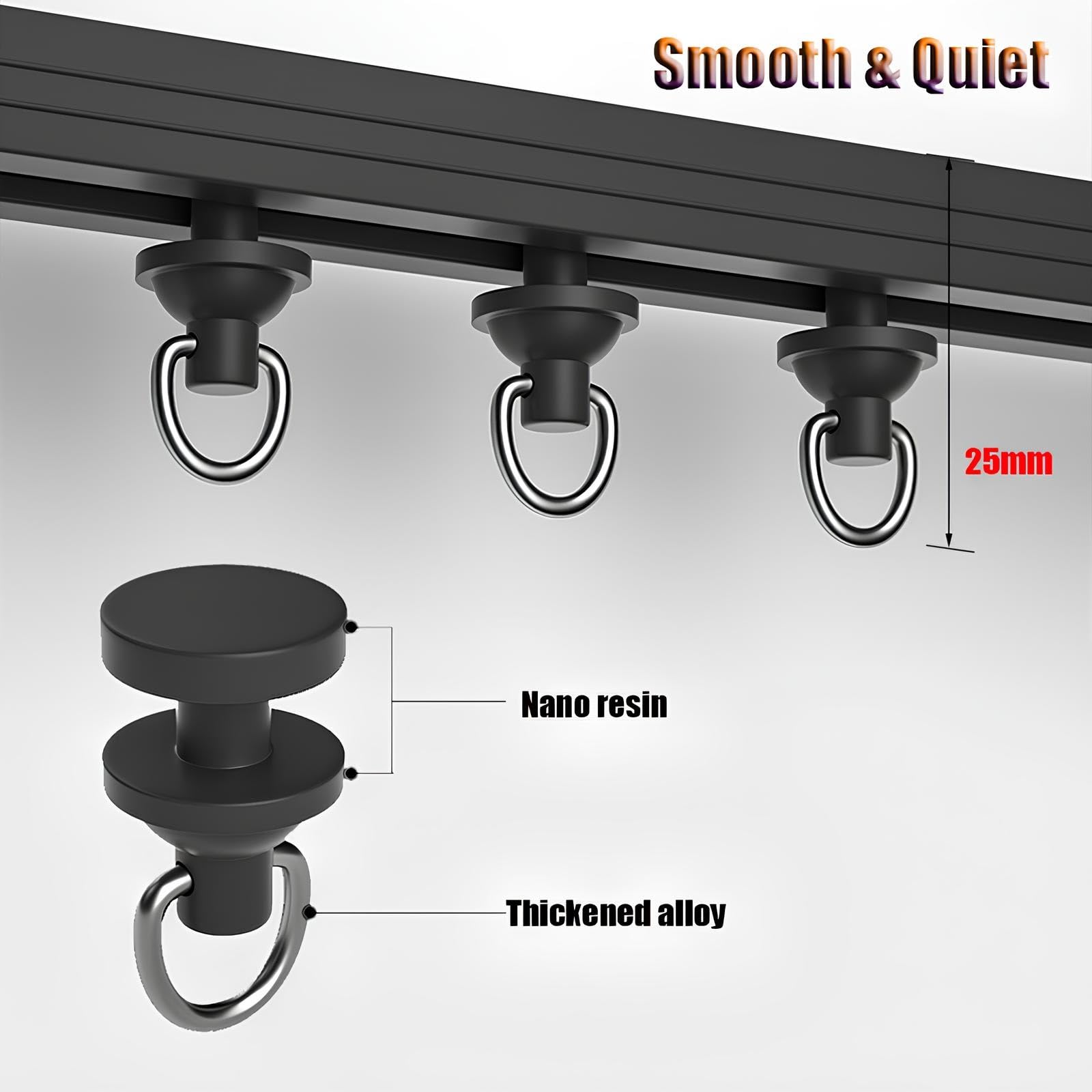 Selbstklebende Vorhangschiene, Wandmontage/Deckenmontage,Ohne Bohren Gardinenschiene Aus Aluminiumlegierung Für Erkerfenster, Raumteiler, Wohnzimmer, Badezimmerdusche(Black,4.0m(4 * 1m))