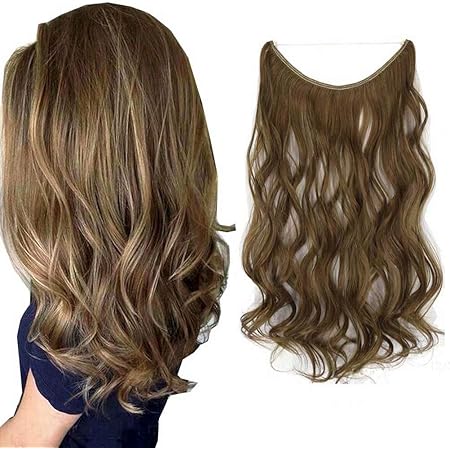Amazon Com Iluu Halo Hair Extensions Natural Synthetic Hair 18inch 80g Long Thick Wavy Hairpieces 12 24 Light Golden Brown And Golden Blonde Piano Color Invisible Fish Line Wire Flip In Curly Hair