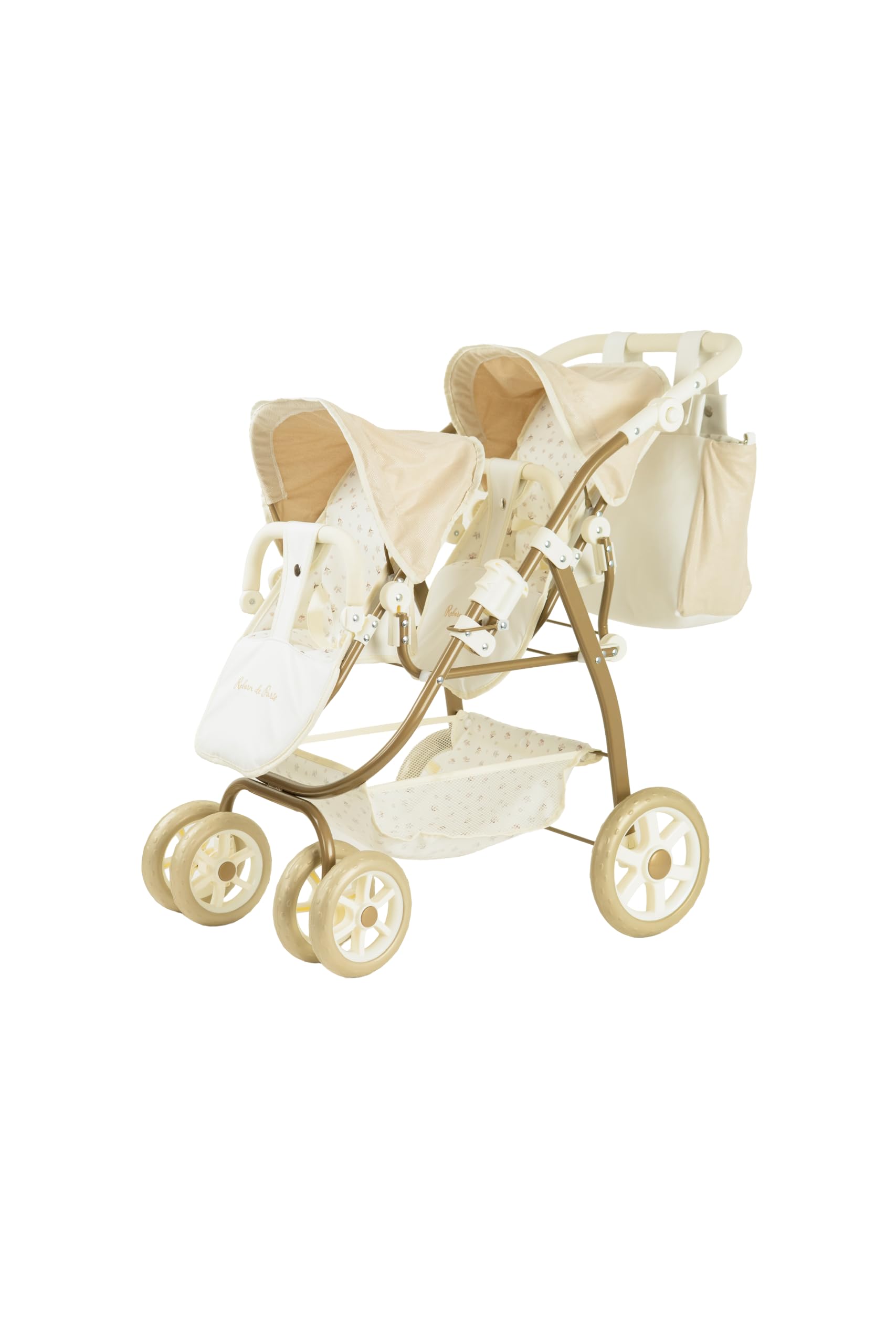 Coche Gemelar para Muñecos Reborn de París, Carrito con Bolso, 45x70x73 cm, Altura Manillar 47-77 cm, +3 Años