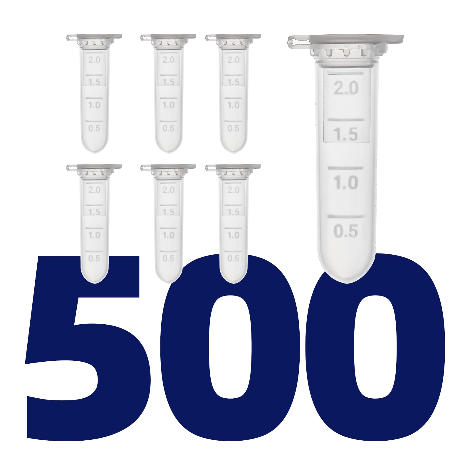 Microcentrifuge Tubes 2ml, AyinLab Polypropylene Plastic Tubes 500pcs, Lab Centrifuge Test Tubes with Leak-Proof Snap Caps and Clear Graduated Scale,