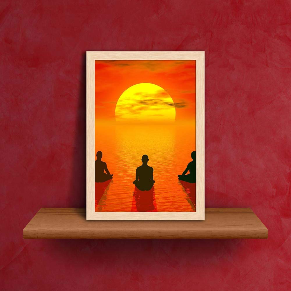 ArtzFolio Lotus Position Meditation Paper Poster Natural Brown Frame | Top Acrylic Glass 9 x 13 inch (23 x 33 cms)