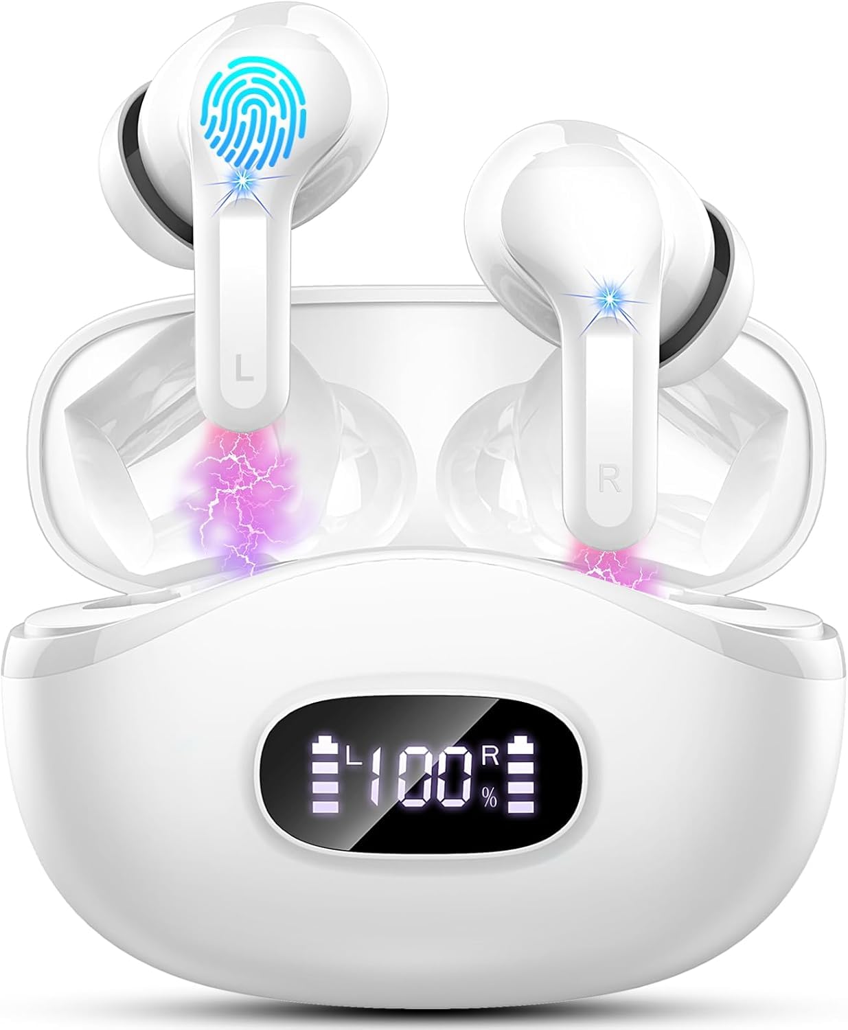 Wireless Earbuds, 2025 New Bluetooth 5.3 Headphones In Ear HIFI Stereo Wireless Headphones with 4 ENC Mic/Noise Cancelling Ear buds, IP7 Waterproof Running Earphones, 40H Playtime/USB-C/Touch Control