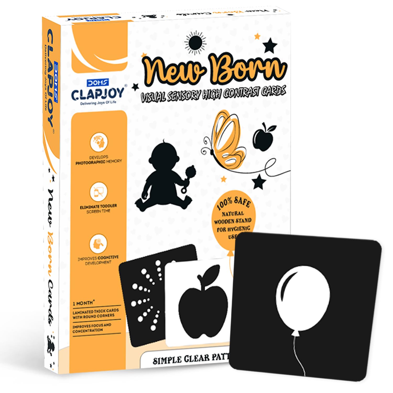 Clapjoy Black and White | 40 Objects | 20 Flash Cards for Infant Babies for Age 0-12 Months Visual Stimulation and Brain Development |Montessori Sensory Cards| Best Gift for New Born Babies