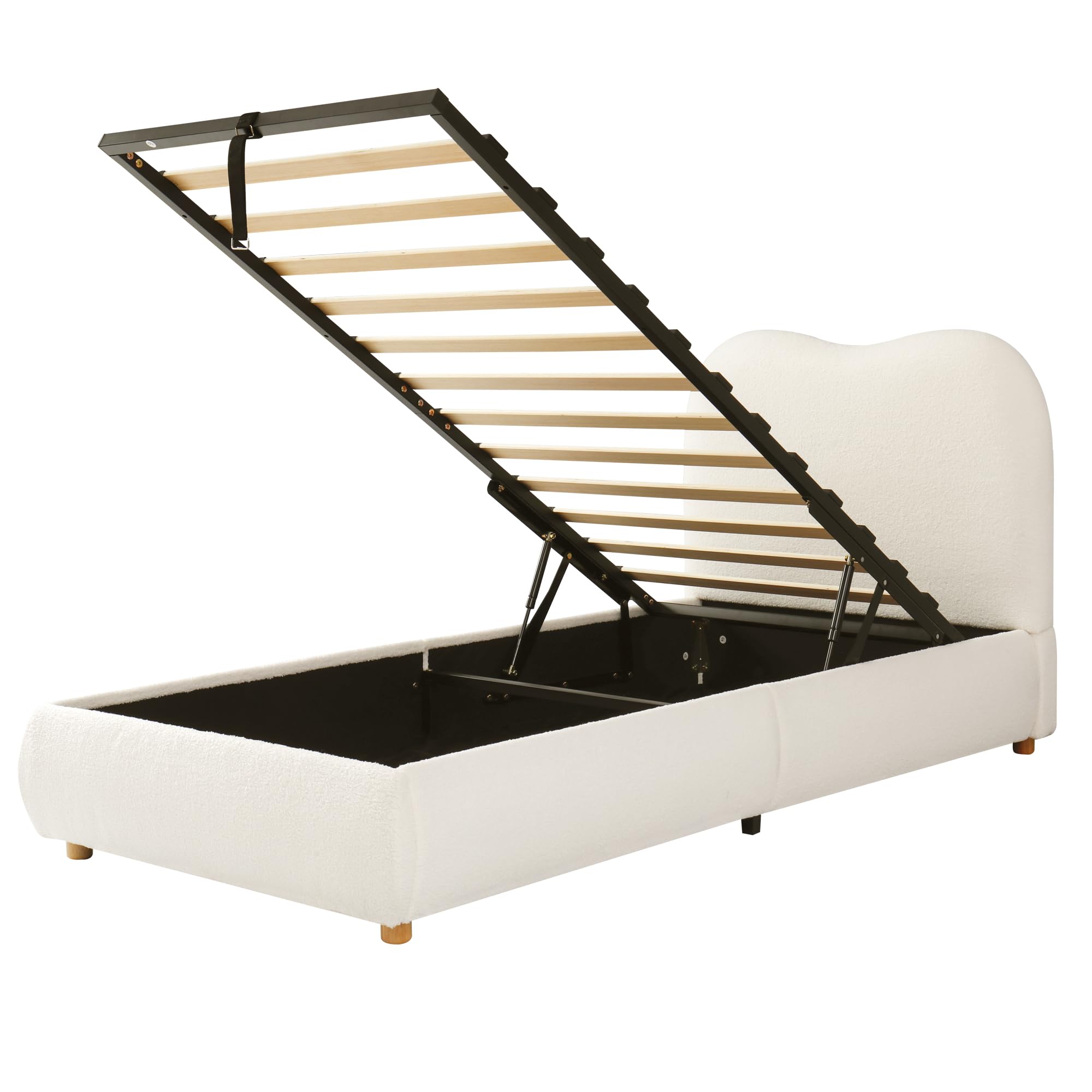 Letto Tessile 90x200cm con Sommier a doghe stabili e Struttura Letto Singolo fissa in metallo boucle mdf con cassone idraulico spalliera moderna camera casa Beige