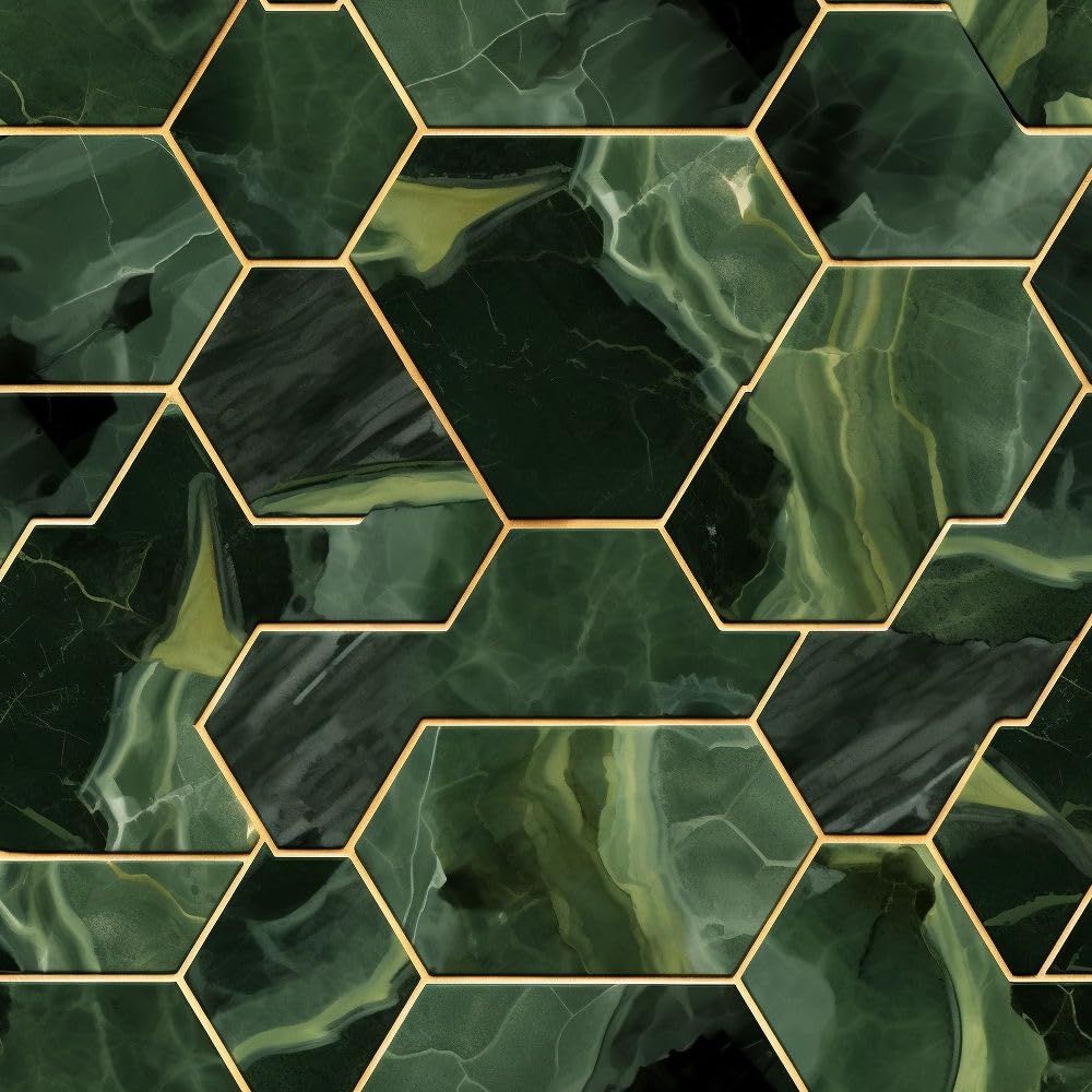 Papier peint adhésif hexagone doré géométrique vintage pour meuble