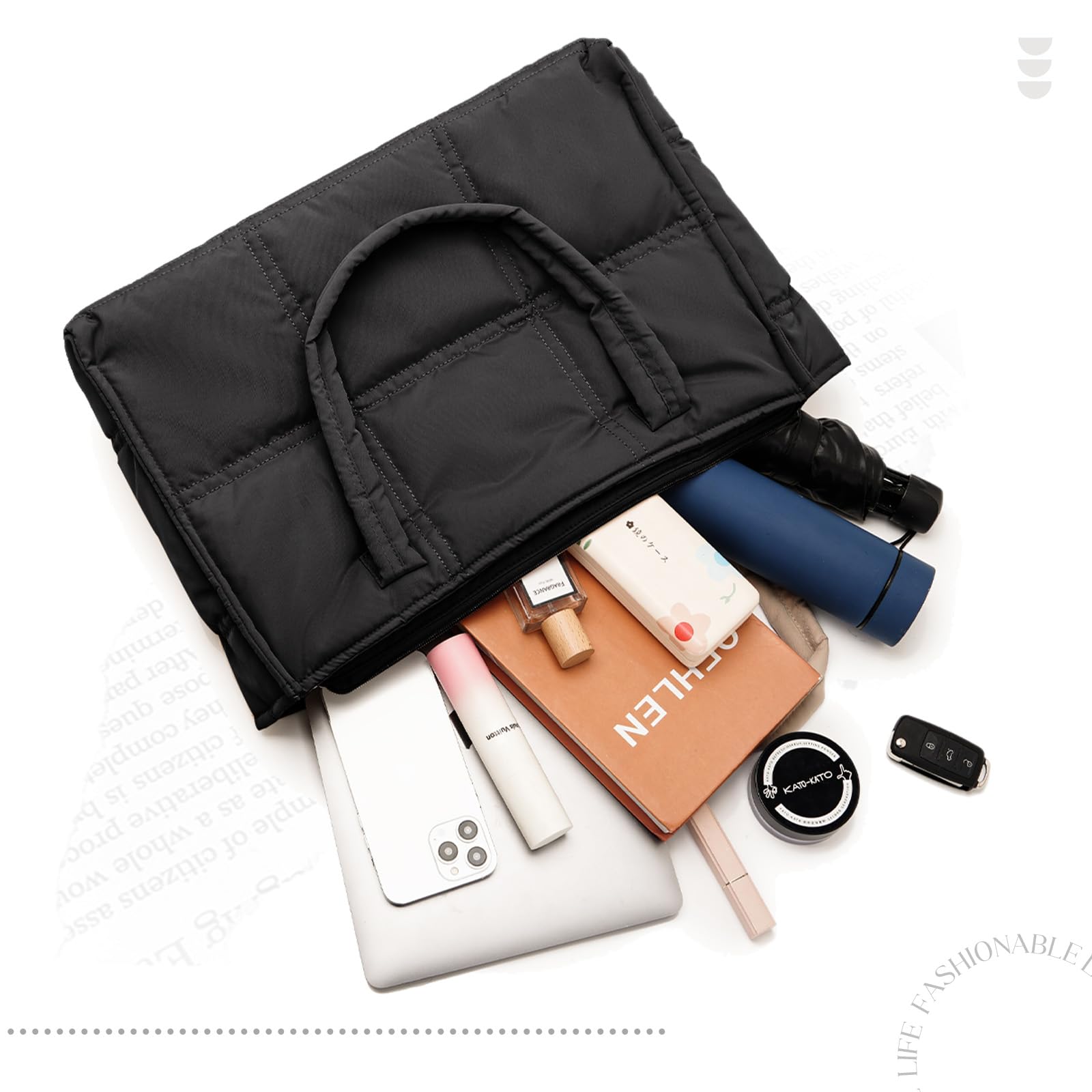 Restro Puffer Tote Bag for Women Work With Zipper Large Professional Satchel Handbag Quilted Puffy Shoulder Purses Travel Office Waterproof Utility Tote Bags for Men and Women