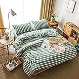DONEUS Washed Cotton Duvet Cover Queen(90 x 90 inches), 3 Pieces (1 Green Striped Duvet Cover, 2...
