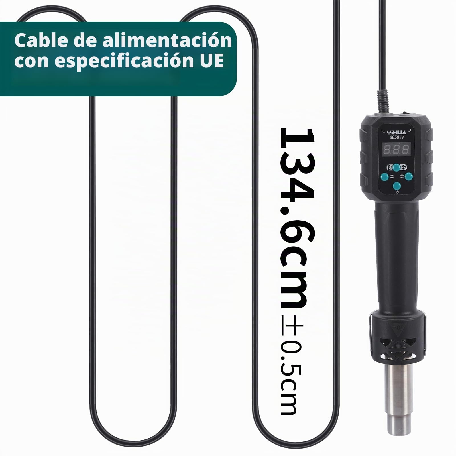 YIHUA 8858-IV pistola de calor para manualidades, soldadura electrónica, bricolaje, y tubo termorretráctil con función de control de temperatura y volumen de aire, modo de espera manual