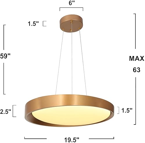 Miniatura 5 de Candelabro de oro moderno, candelabros LED para comedor, lámpara colgante dorada para isla de cocina, vestíbulo, 19.5 pulgadas de diámetro
