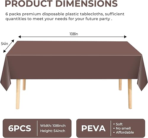 Miniatura 2 de Paquete de 6 manteles de plástico desechables de alta calidad de 54 x 108 pulgadas, manteles desechables para mesas de 6 a 8 pies, interiores o