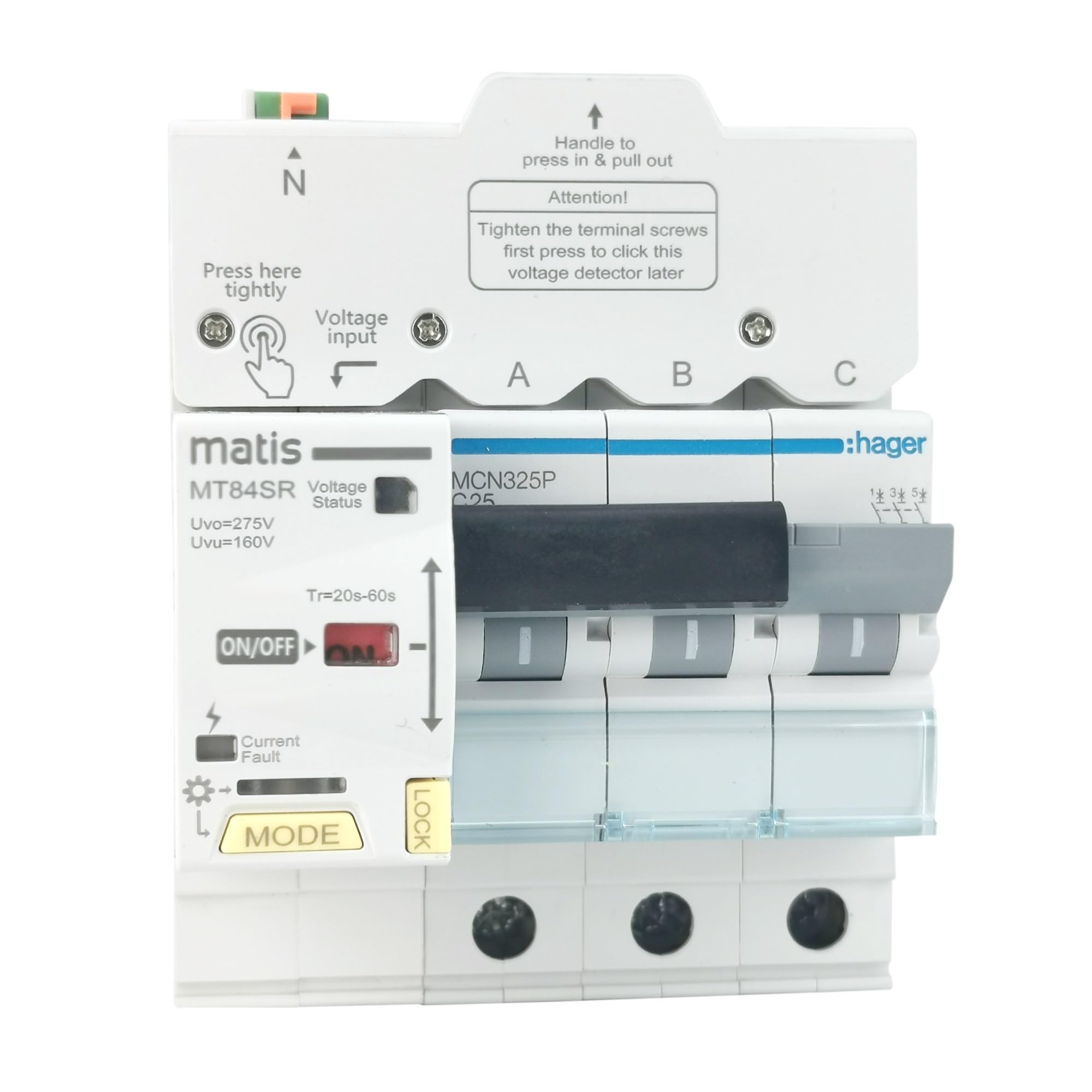 SFJSFIMQ MT84SR Technology Over Under Voltage Protection Automatic recloser with 3P C25 MCB Breaker(40A,2)