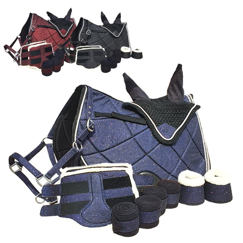 German Riding Perfect Match Schabracke Set Hufglocken Halfter Fliegenhaube Bandagen Gamaschen Glitzer (Cob bzw VB, Dunekelblau)