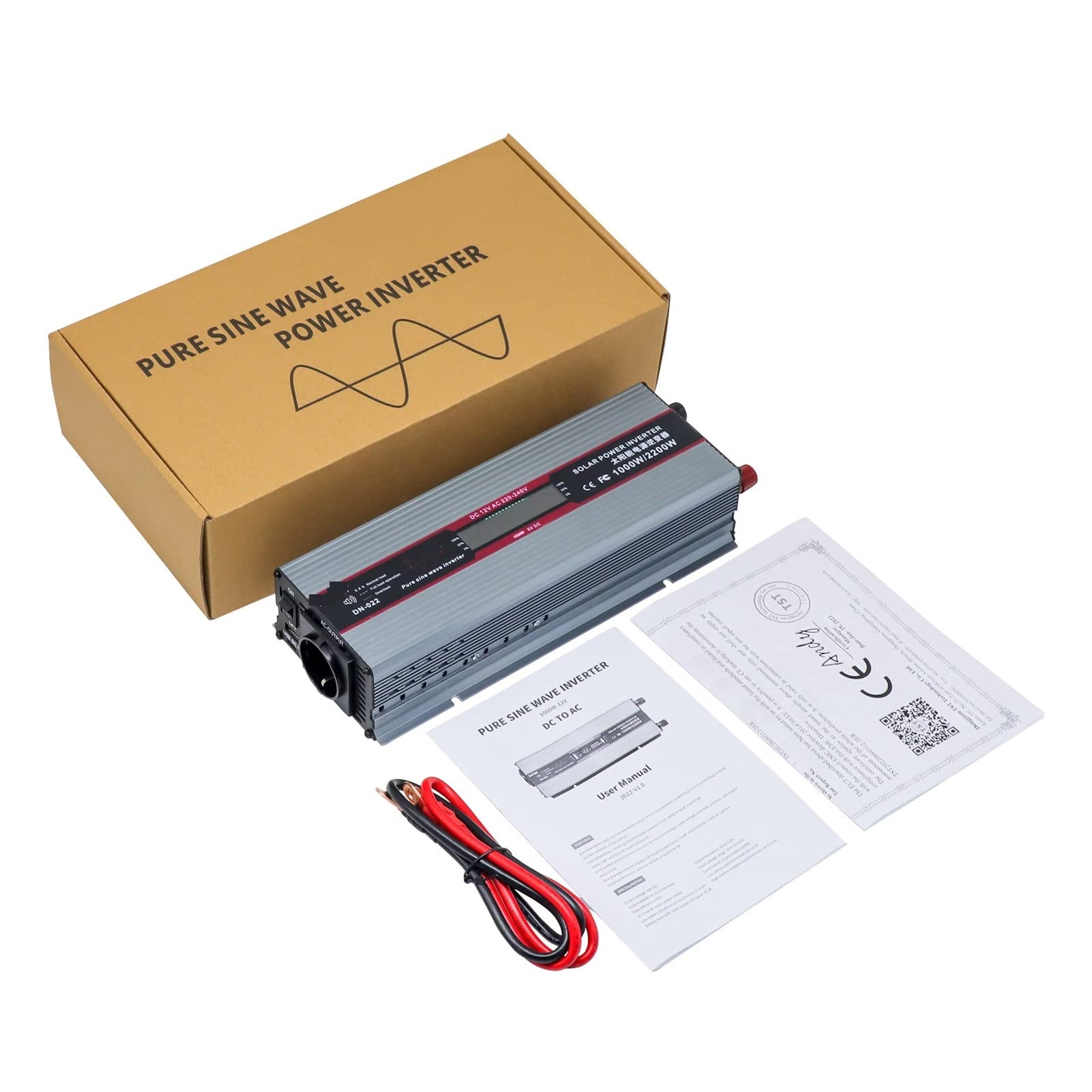 Przetwornica Napięcia, Przetwornica czystej fali sinusoidalnej 1000W przetwornica napięcia 12V czysta sinusoida moc szczytowa 2200W 50HZ samochodowa ma USB(Inverter Black)
