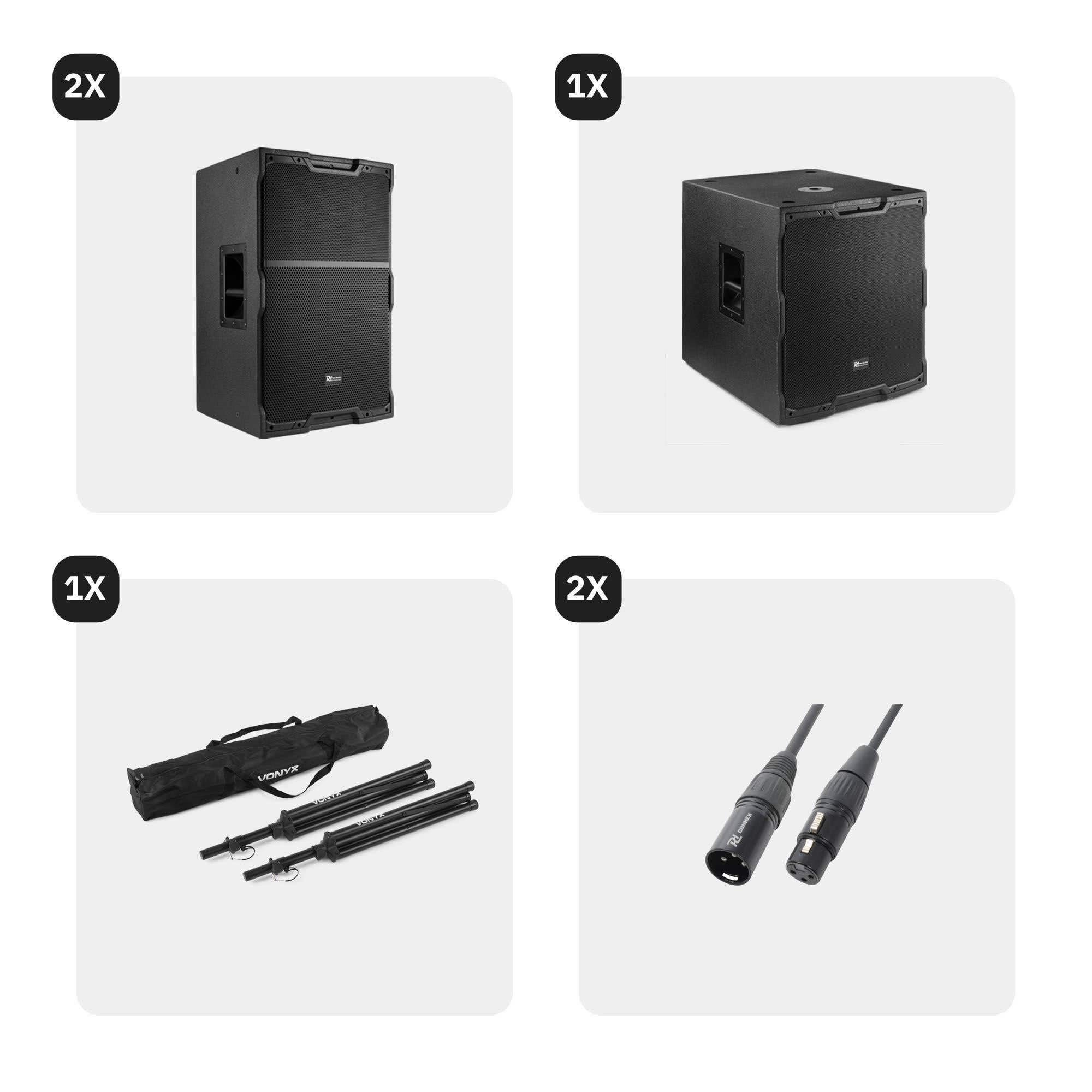 PDY2-4 - Sistema de Sonido Activo 2600W con subwoofer y Bluetooth, DSP Profesional, Entrada de micrófono, Soportes Ajustables, Respuesta de 30 Hz - 20 000 Hz, Ideal para DJ, Bandas y Eventos