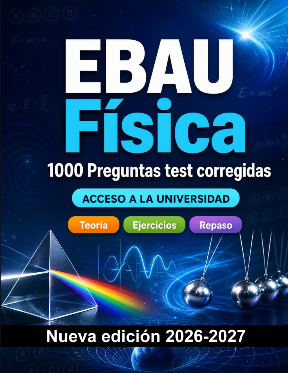 EBAU Física : 1000 Preguntas test corregidas: Preparación examen: test Teoría, Ejercicios, Repaso, Competencias, Casos prácticos y simulación de pruebas finales para aprobar el título o grado