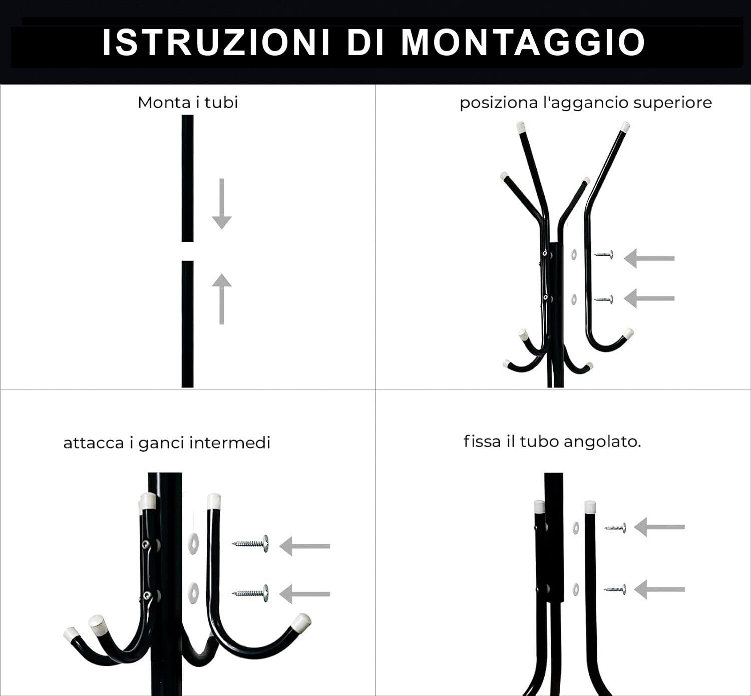 emmevi Appendiabiti Ingresso 12 Ganci Attaccapanni Metallo Salvaspazio Da Terra Stand Piantana Nero