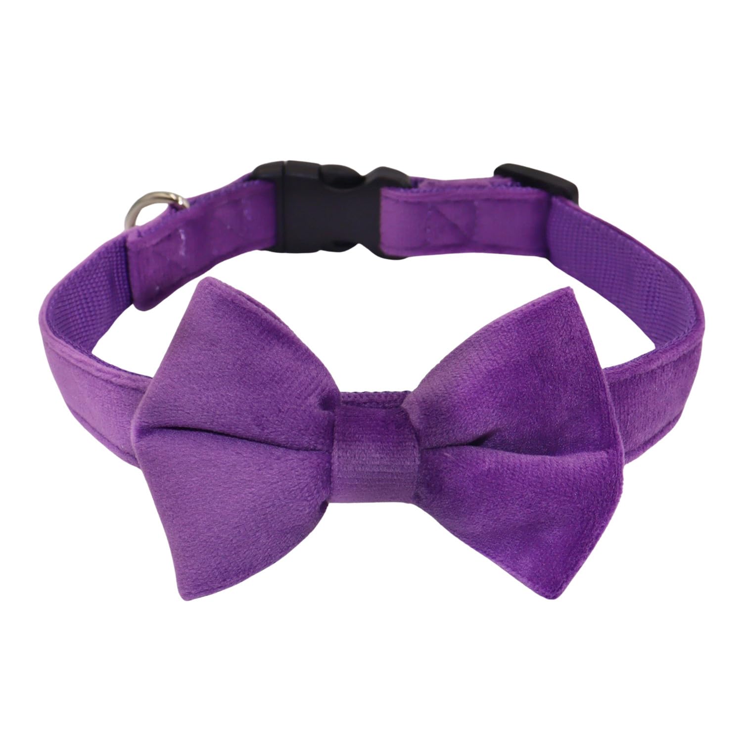 WDPAWS Dog Collar with Bowtie Soft Velvet Material with Quick Release Buckle for Medium Dogs (Purple, M)