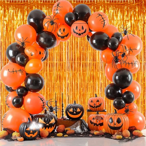 Image of TONIFUL 3Pcs Orange Door Streamers,Photo Booth Backdrop Metallic Streamers Foil Fringe Curtains for Halloween Thanksgiving New Year Bachelorette Birthday Party Streamers Decor(9.9ft x 6.6ft)