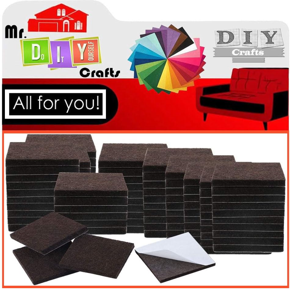 Image of DIY Crafts Self Sticking Furniture Pads Square, Felt Pads, Non-Slip Floor Protector, Furniture Pad Noise Insulation Furniture Pads Felt Furniture Pads Thicken ! (100 Pcs Dark Brawn, 22mmX22mm)