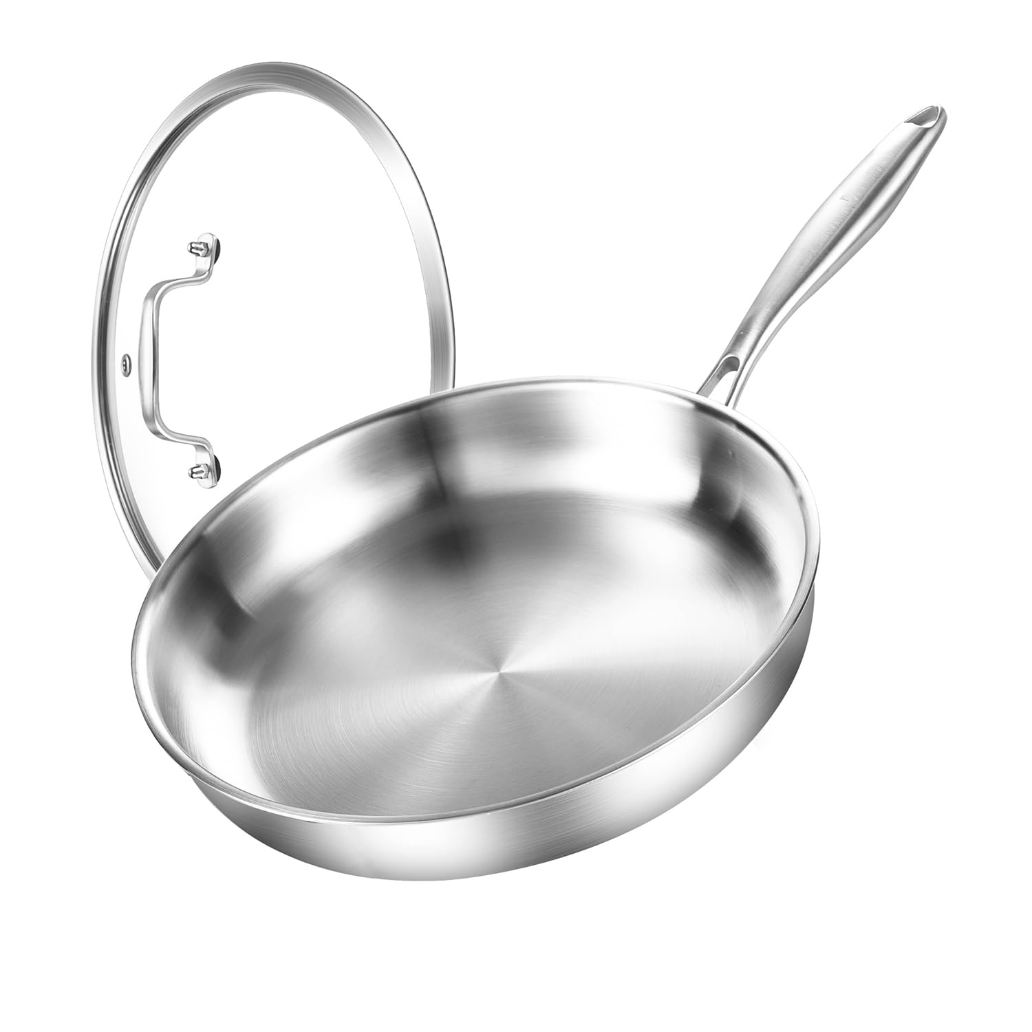 DELARLOCHEF Drielaagse roestvrijstalen koekenpan met deksels 22 cm, snelle gelijkmatige warmte, energiebesparing, 8,6 inch inductie koekenpan, roestvrijstalen koekenpan voor biefstuk, ei enz. Oven