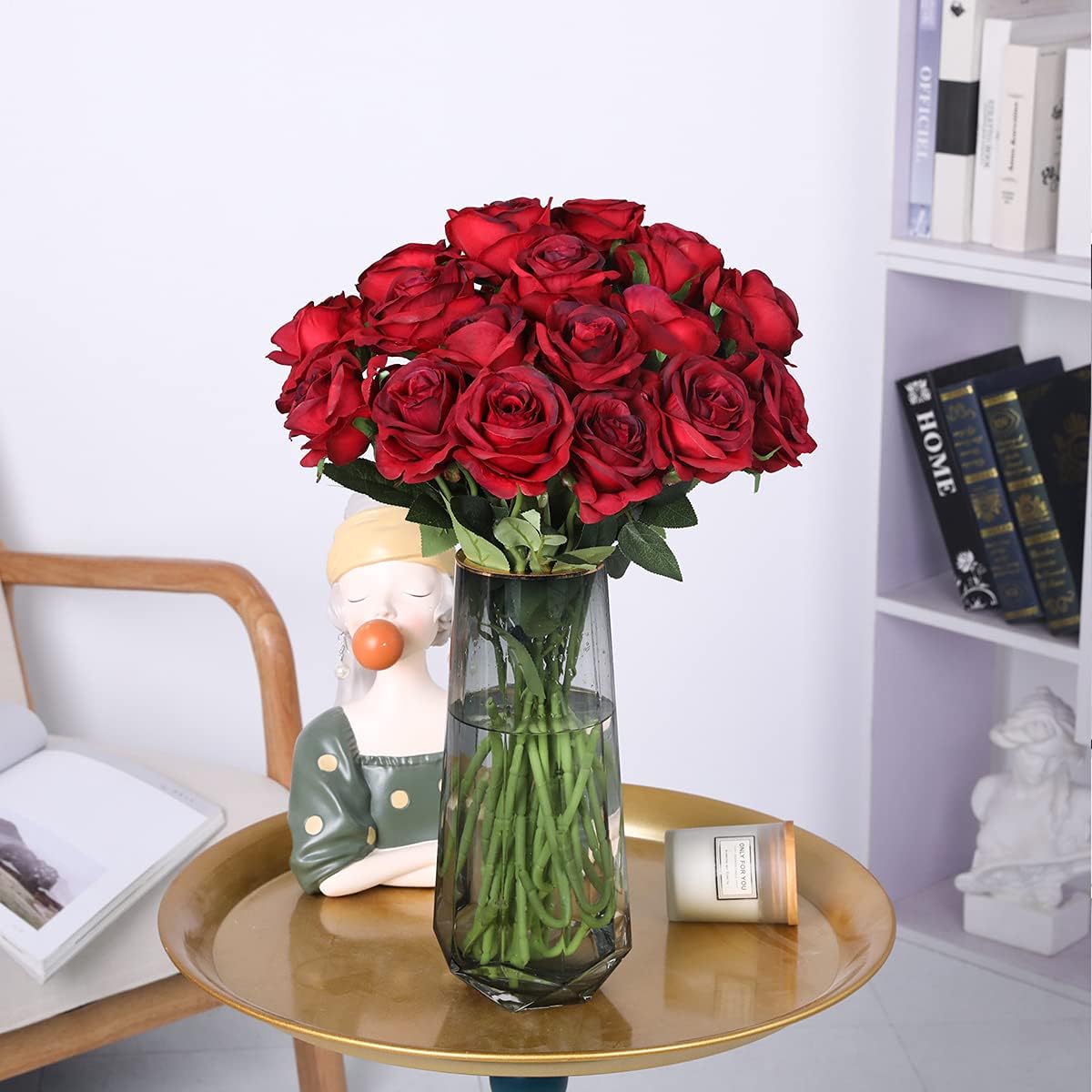 JUSTOYOU 10Pcs Artificial Roses Flowers, Realistic Blossom Roses, Real Touch Silk Rose, Single Fake Flower Long Stem Bouquets for Home Wedding Party Decoration (10Pcs, Wine Red) - Image 4