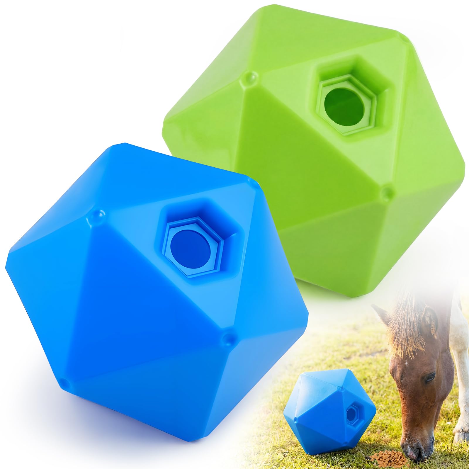 Seenelling 2 Pack Horse Treat Ball, 9" Feeder Toy for Horses, Green Blue