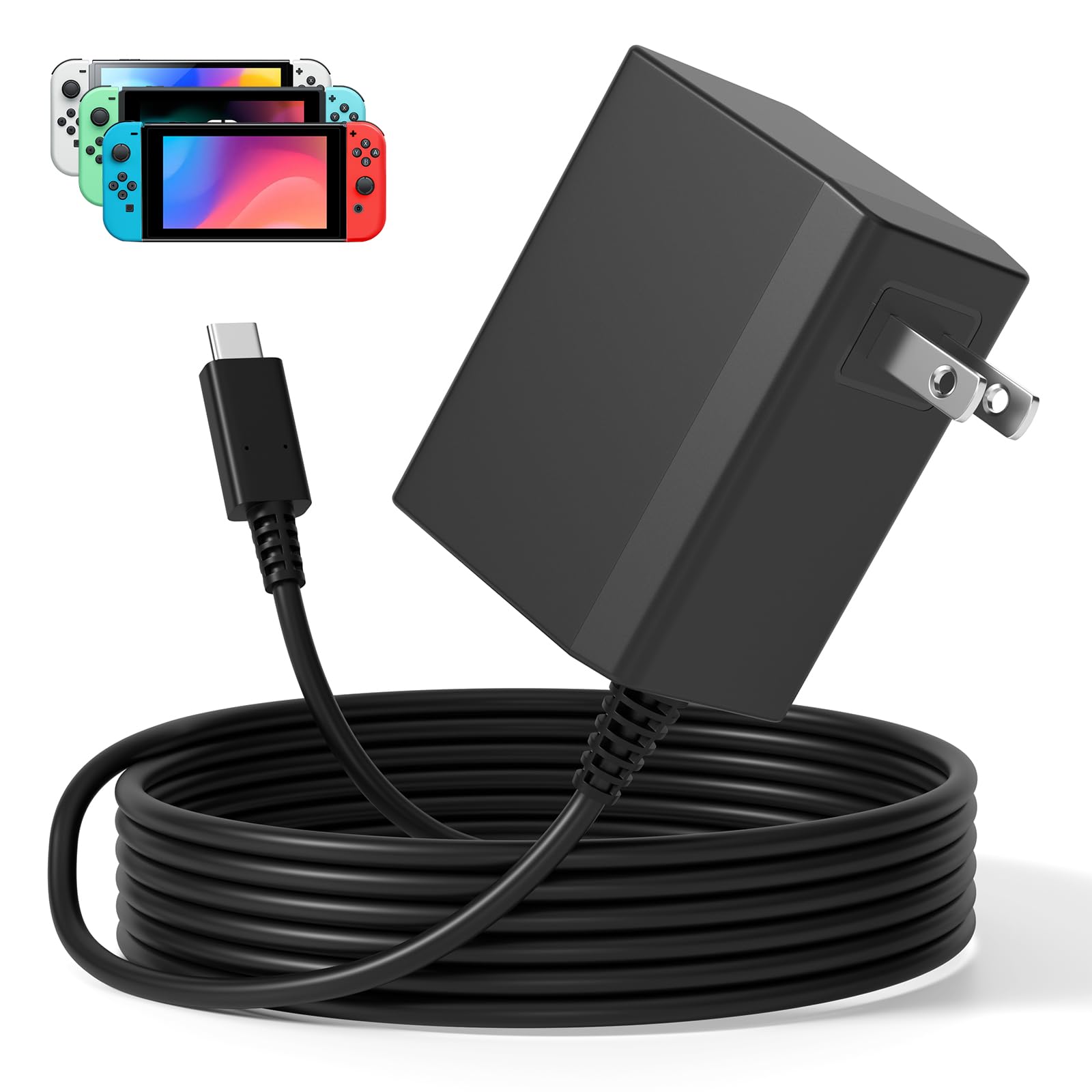 Replacement for Nintendo Switch Charger AC Adapter,Power Cord Compatible with Switch Lite/OLED/Steam Deck-39W 15V 2.6A Fast Charging with 5FT USB C Cable, TV Mode Support | Compatible with Switch Lite/OLED/Steam Deck-39W 15V 2.6A Fast Charging with 5FT USB C Cable, TV Mode Support