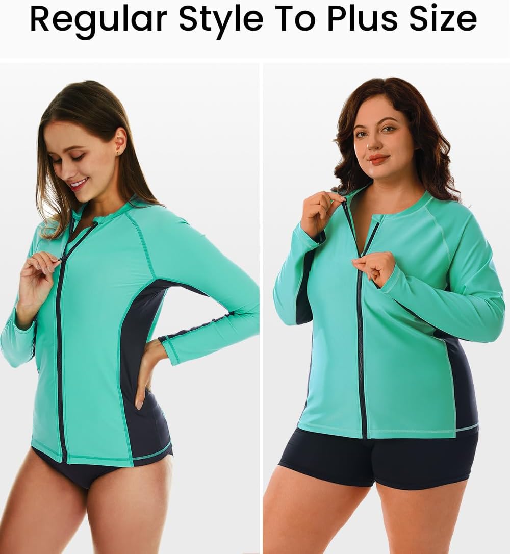 HODOSPORTS Women's Rashguard UPF 50+ Swimsuit Zip Front Sun Protection Swim Shirt Long Sleeve S-5XL - Image 4