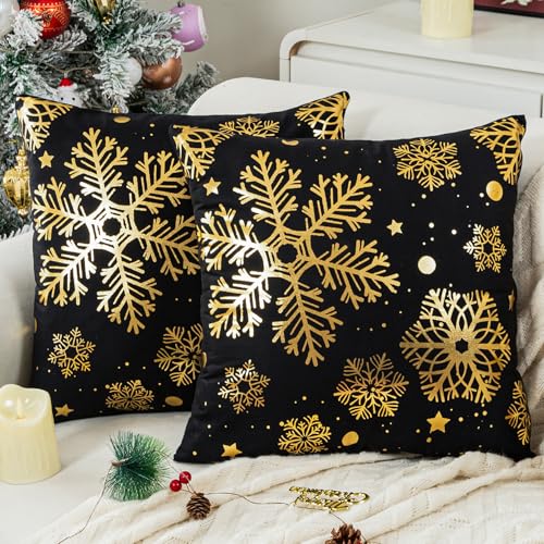 Jayusaror Weihnachtskissenbezug 45x45 Schwarz Gold Kissenbezug...
