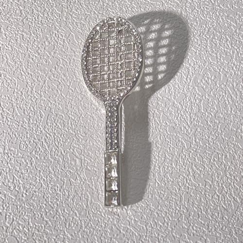 Image of Tennis Racket Rhinestone Brooch Pin Crystal Badminton Racquet Sport Laple Pins Clip Dress Suit Hat Badges Accessories Brooches Pins Fashion Jewelry Gifts for Women Girls Bff