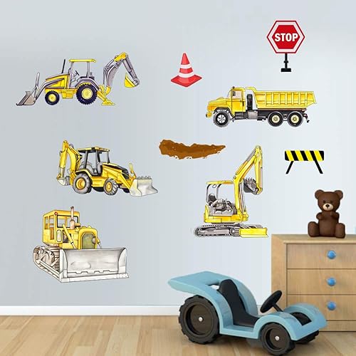 Miniatura 3 de Runtoo Adhesivos de pared para vehículos de construcción, camiones, tractores, transporte, calcomanías de pared para niños, dormitorio, cuarto de