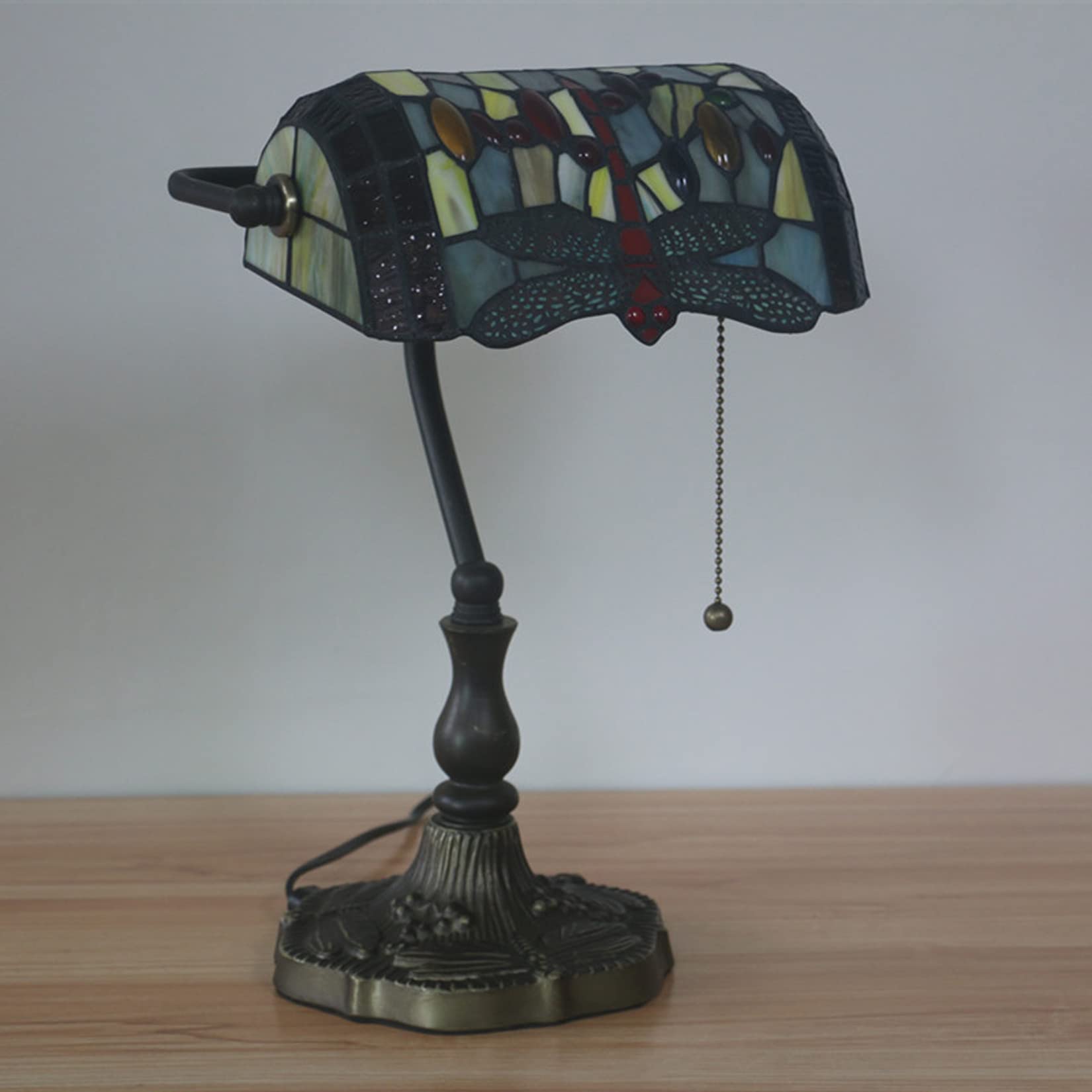 Lampada da banchiere, lampada a forma di libellula, lampada, lampada da comodino in vetro colorato, lampada da tavolo antica per pianoforte da lettura per ufficio per soggiorno camera da letto (B)