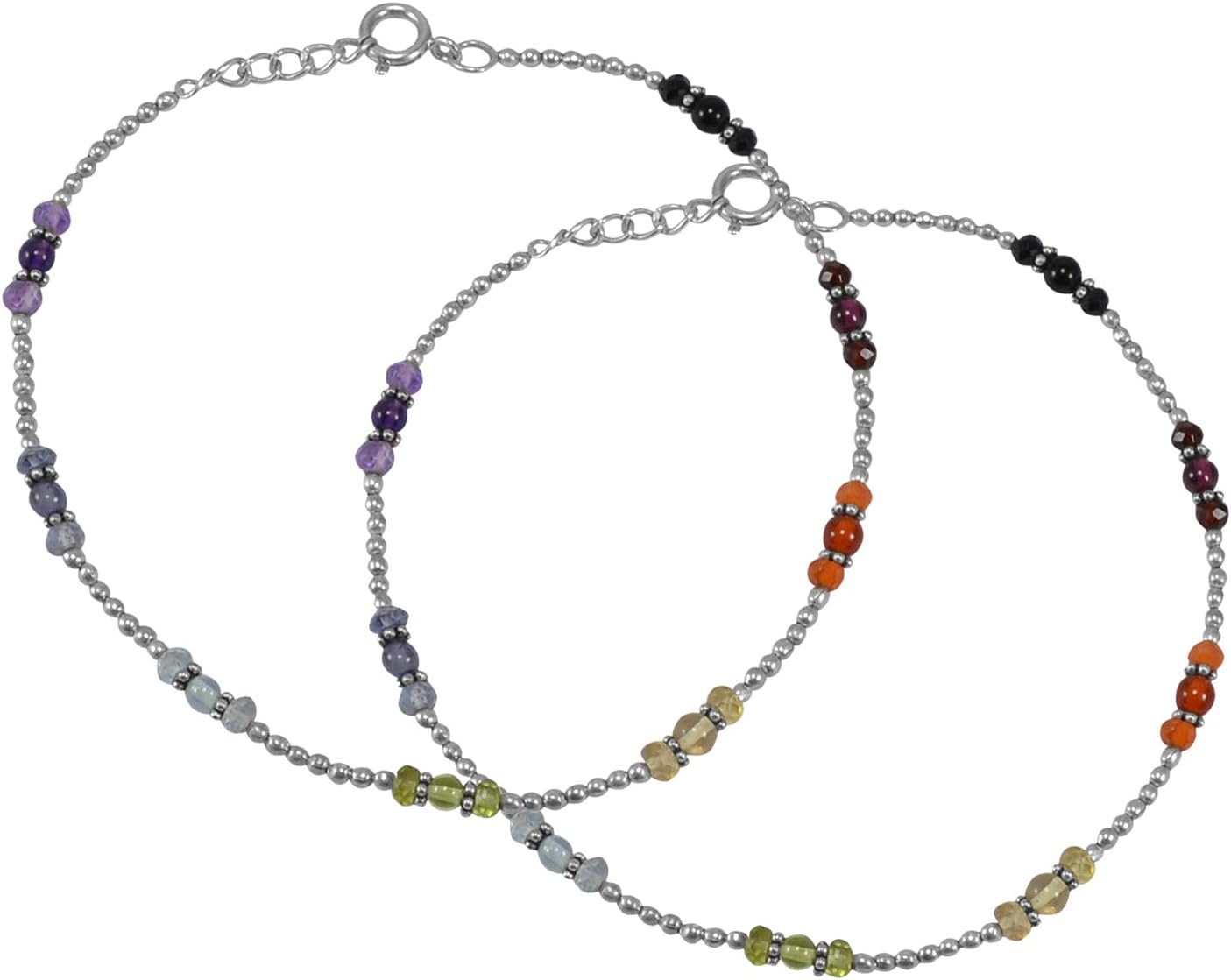 Silvesto India Multi Gemstone 925 Sterling Silver Anklet for Women & Girls
