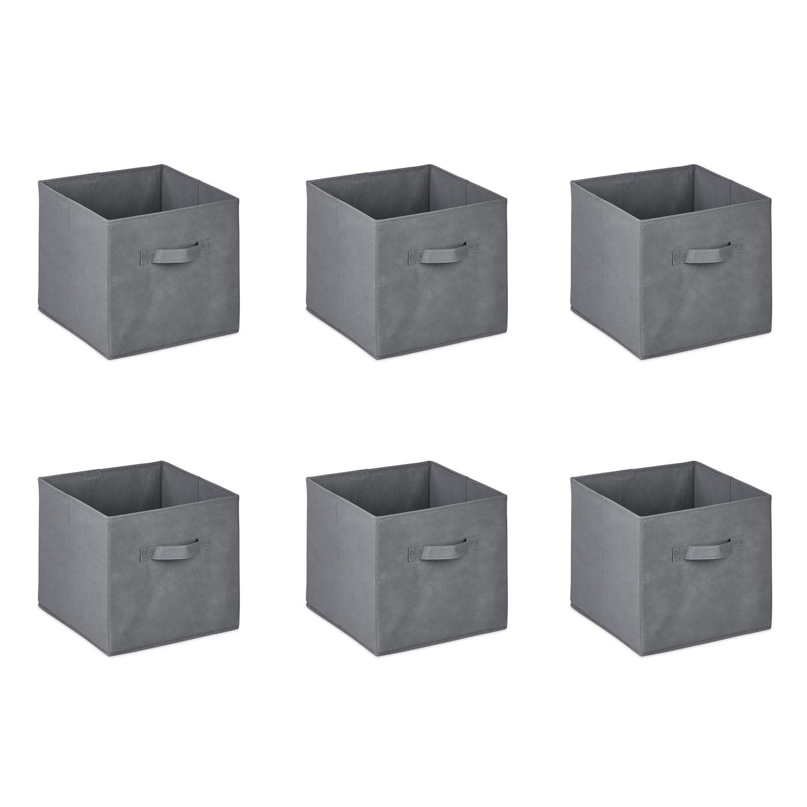 Homme Concept Solid Grey 6 Pack Grey Fabric Storage Cubes With Handles – Collapsible Storage Box Organisers For Shelves, Wardrobe & Home, 27 X 27 X 28 Cm