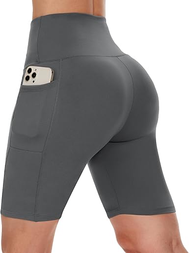 CAMPSNAIL Biker Shorts Women with Pockets - 3"/5"/8" High Waisted Workout Spandex Tummy Control Gym Running Yoga Shorts