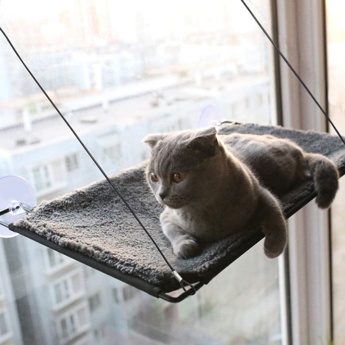 Cat Window Perch Warm Cotton Fabric - Single Layer 12”x22.8“ EXTERMELY Durable Suction Cups can Holds Huge Cats Easy Set up Within 5 Minutes