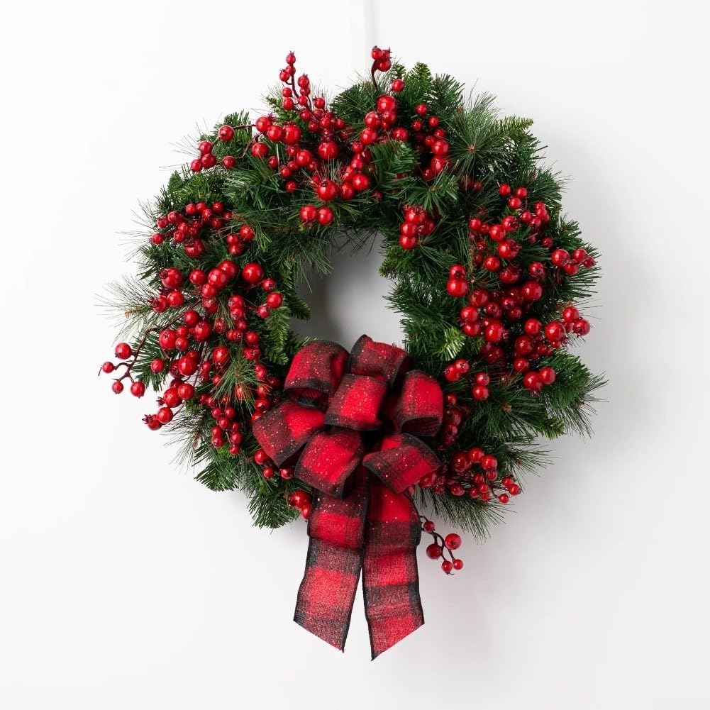 Couronne de Noël artificielle anti-épines 40 cm pour porte extérieure sans entretien
