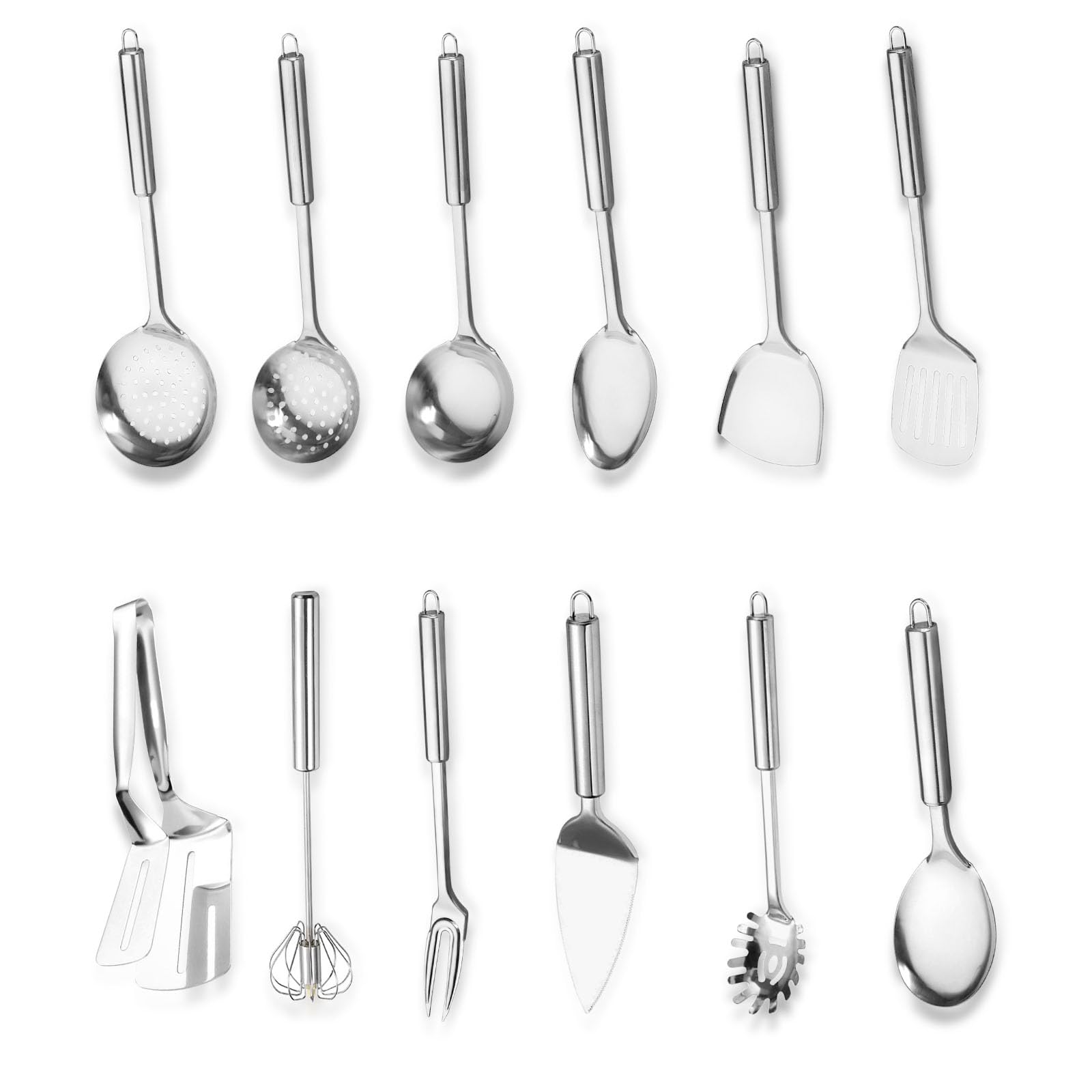 Kottwca Edelstahl Kochutensilien Set 13-teiliges, küchenutensilien set mit aufhängbarer Griff, Wärmebeständig, Kunststoff - frei, Antihaft Hitzebeständiger Küchenhelfer Set, Geschirrspülergeeignet