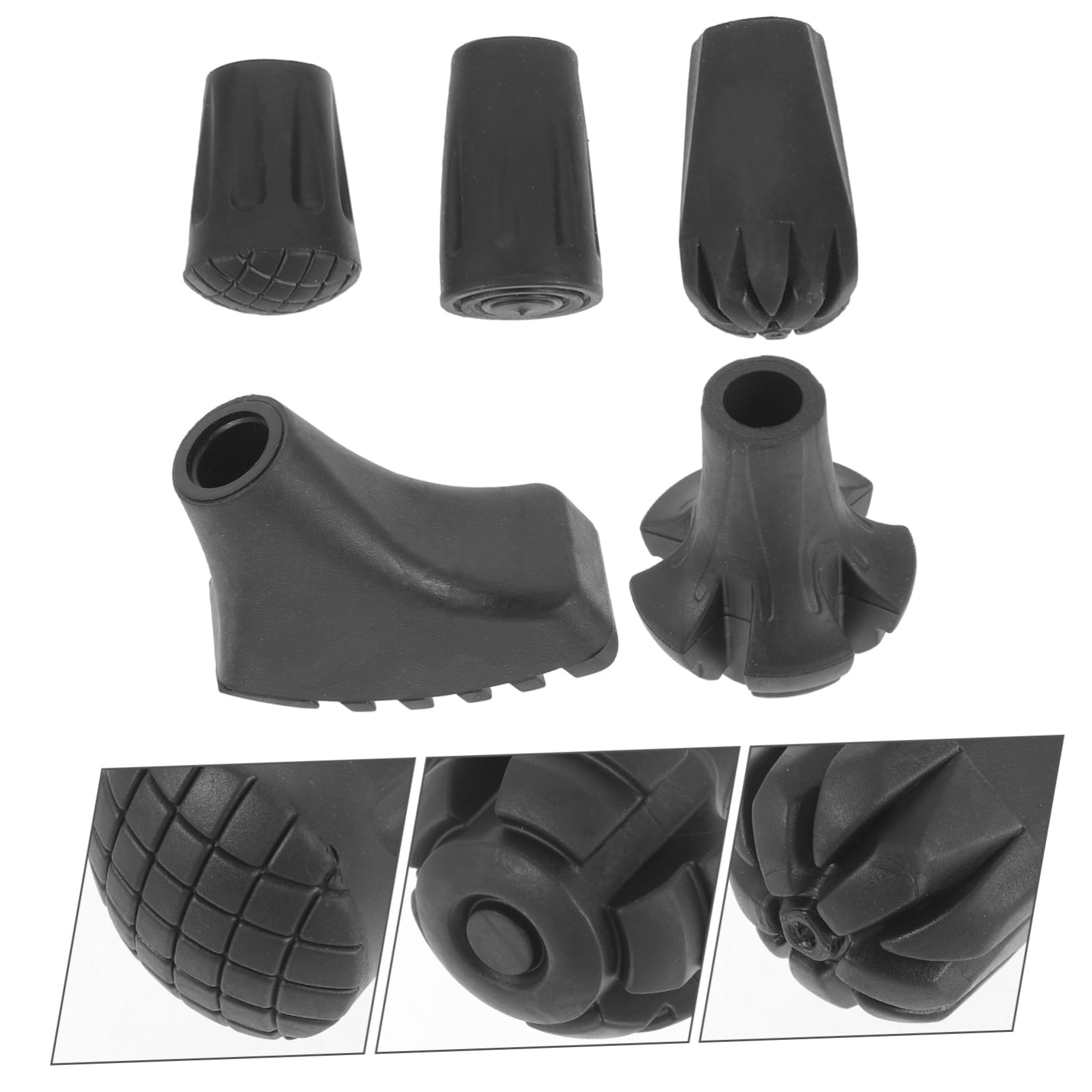 Yardwe Almohadillas para Bastones De Trekking Acolchado De Muletas Gorras De Bastón Consejos para Cambiar Bastones De Senderismo Bastón De Trekking Polos Caucho Black