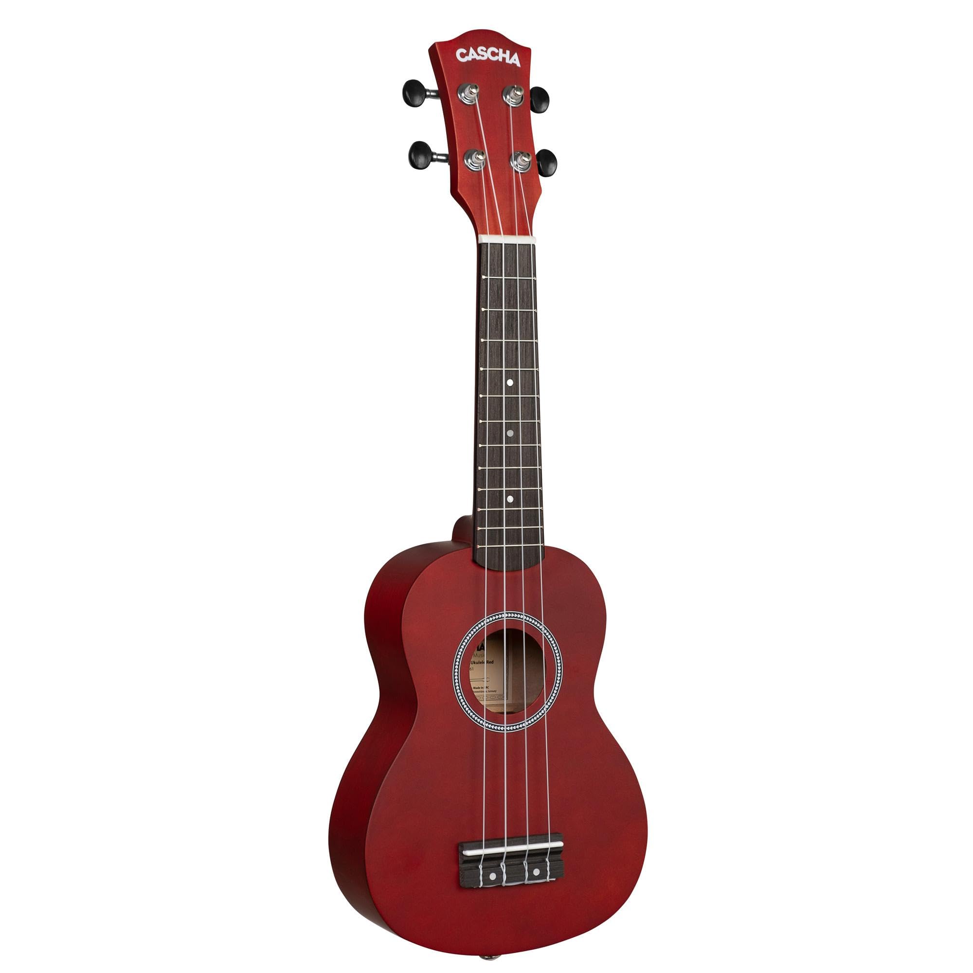 CASCHA Soprano Ukulele Rouge, petite guitare Hawaii pour enfants et adultes avec sac, 3 plectres et cordes Ukulele Aquila
