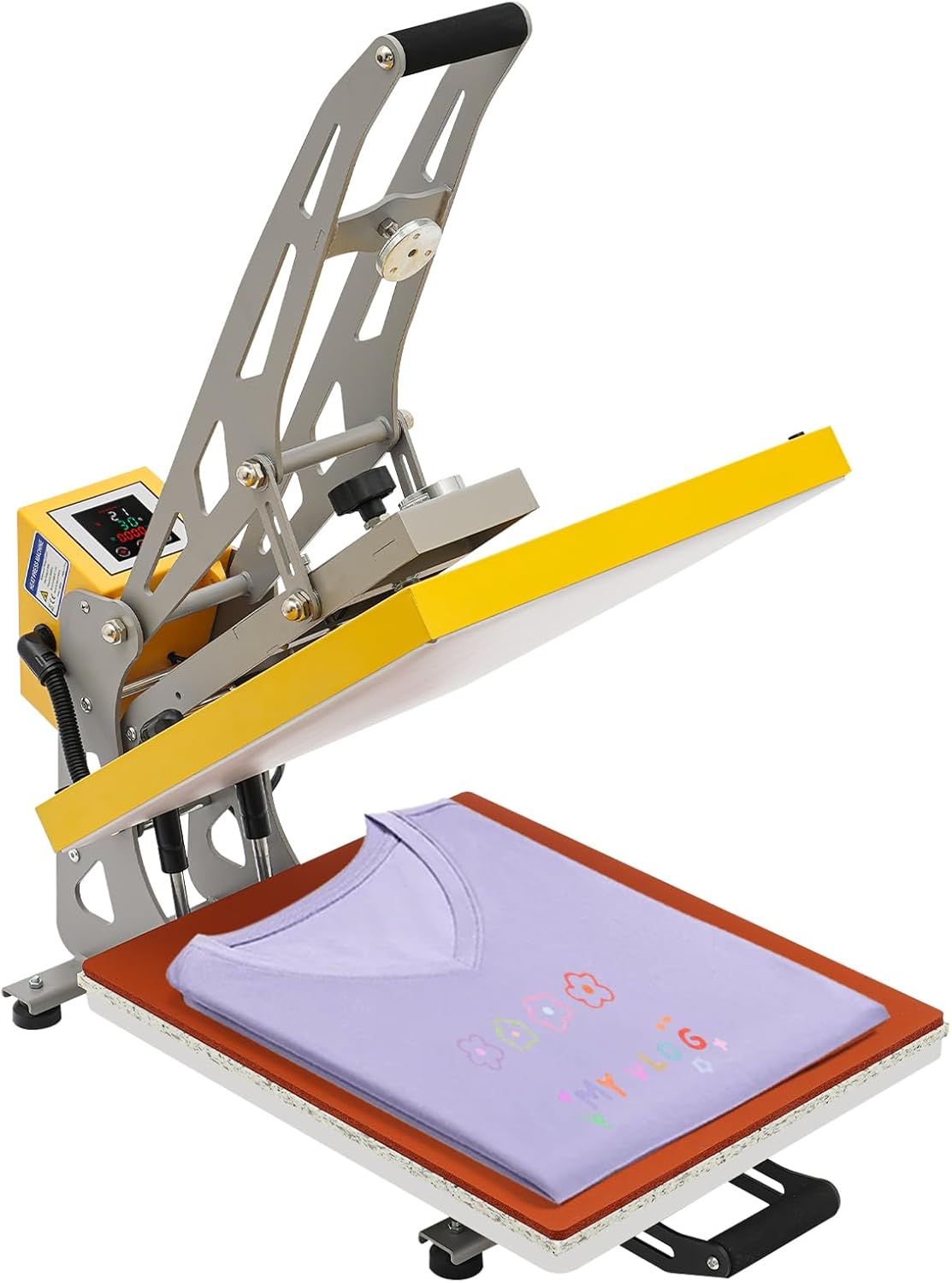 Prensa Térmica Semiautomática 16"x20" para Camisetas, Color Amarillo