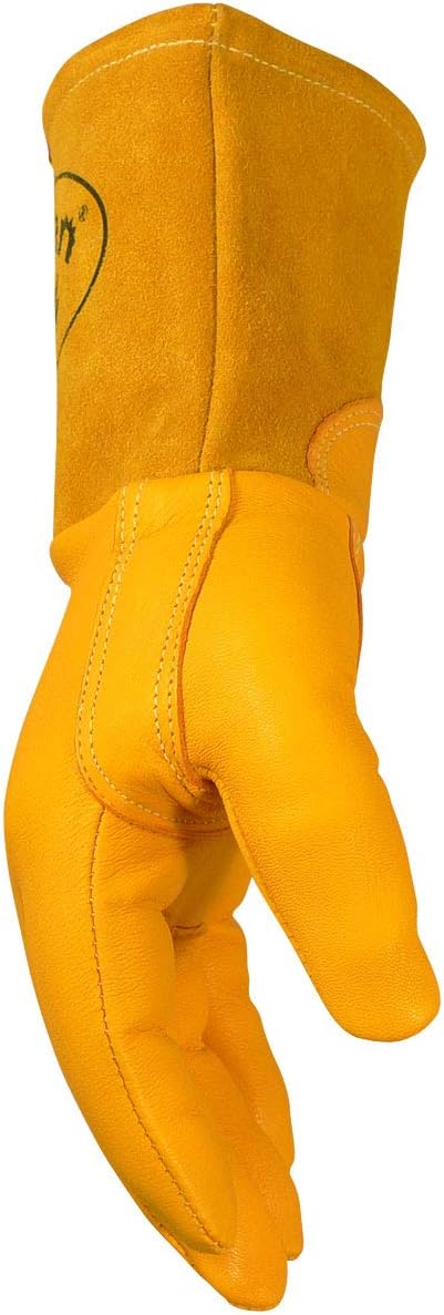 Caiman Premium Top Grain Goatskin MIG Welding Gloves, DuPont Kevlar Stitching, Unlined, 4-inch Gauntlet Cuff, Gold, X-Large (1869-6)