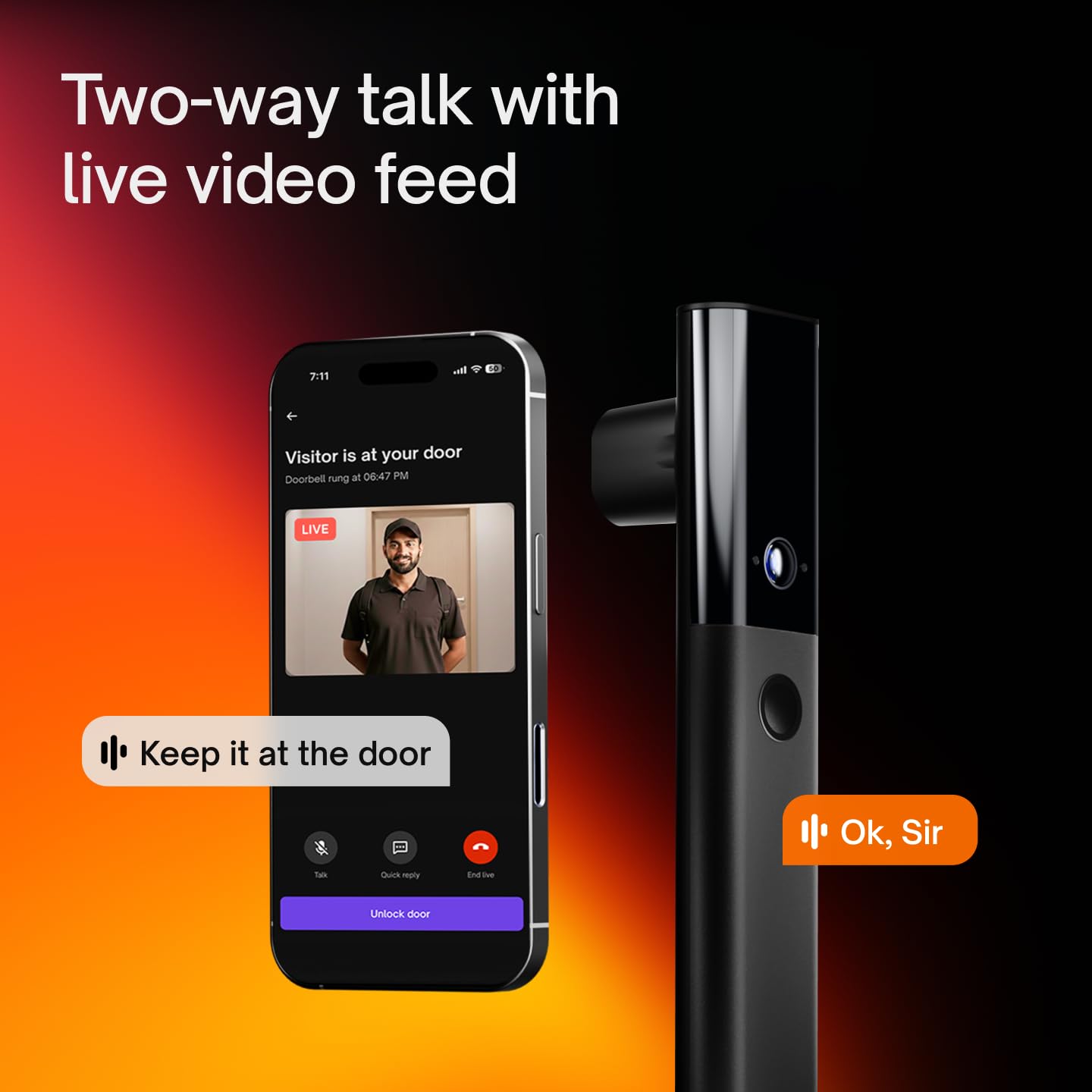 Native Lock Ultra by Urban Company | Smart Door Lock | Face Unlock | Live HD Video & 2-Way Talk | 9-Way Unlock & Doorbell Connect | 5 Bolt Strength | 3-Year Unconditional Warranty | Free Installation — Amazon image 4
