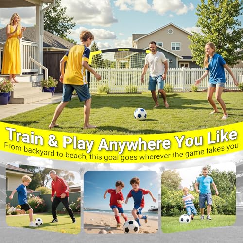 Happy Jump Pop-Up Fußballtore – 213x152 cm, 2 Tore, Schwarz Gelb mit Ball, Pumpe, Hütchen & Zielscheibe | Komplettes Training-Set für Garten & Familie