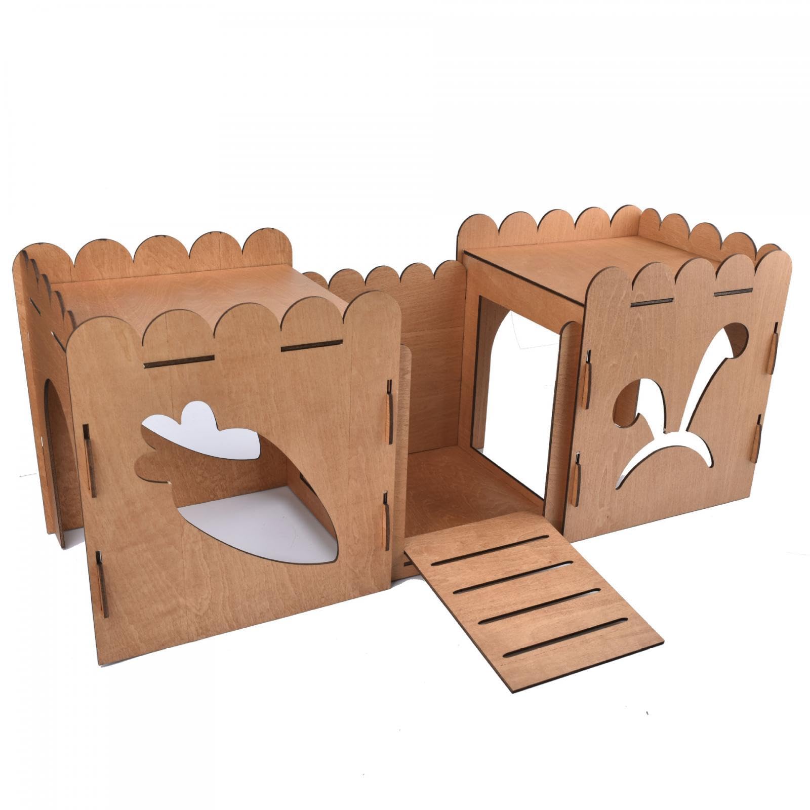 Holzkaninchenburg, Versteck, Hamsterhaus mit Rampe, Hütte, Nest, Kleintierhaus, Bett, Meerschweinchenversteck, Haus für Eichhörnchen Und Lemminge, Aus