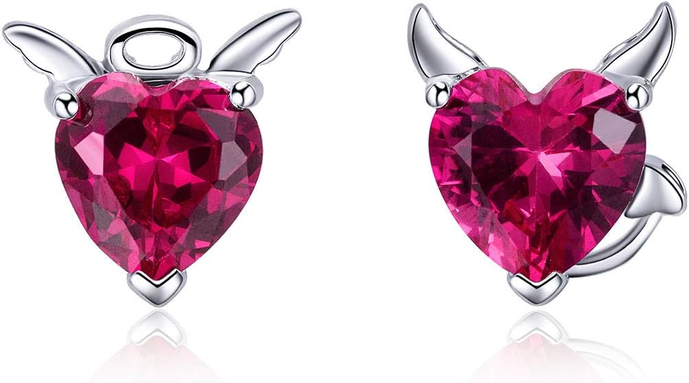 925 Sterling Silver Angel and Devil Heart Shaped Stud Earrings For Women Girl